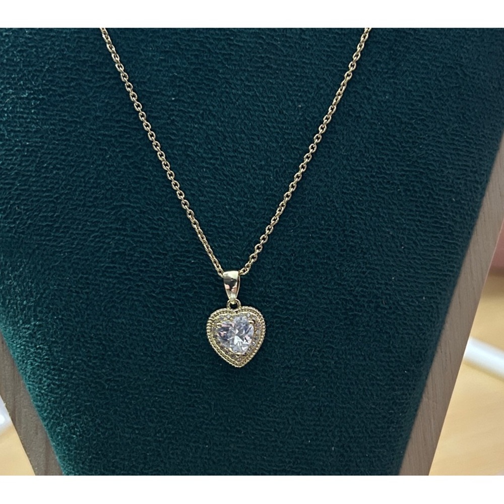 Gold Plated 925 Sterling Silver Heart Pendant Necklace with Heart Shaped CZ